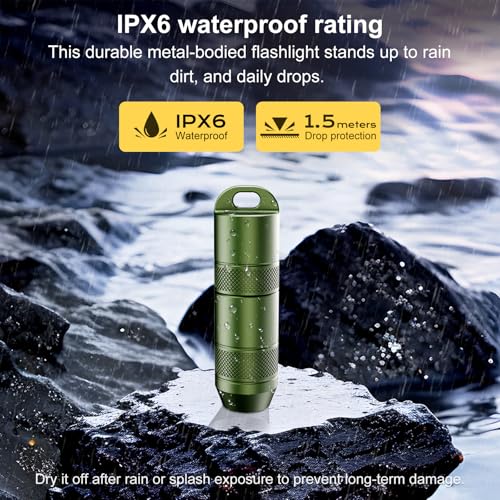 Image of Mini Keychain Flashlight - Instant On Pull to Light, 100 Lumens Tiny EDC Flash Light, USB-C Rechargeable Micro LED Torch, Waterproof IPX6, for Everyday Carry, Emergency & Outdoor Use (Green)