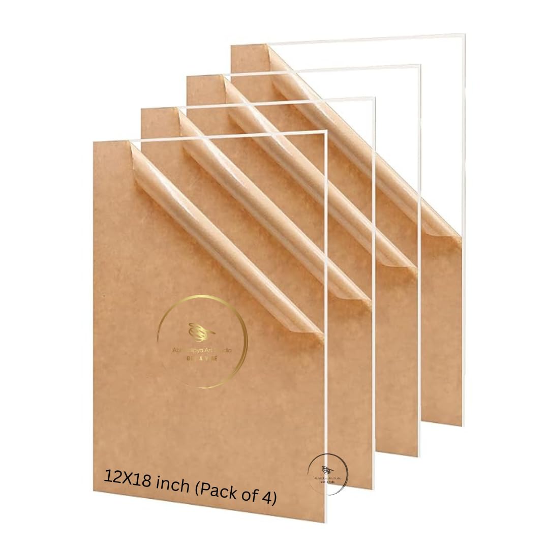 abhikalpya art studio acrylic sheet (4 pcs) 2mm clear transparent plexiglass 12"x18" inch) - transparent,for glass painting, diy projects set of 4