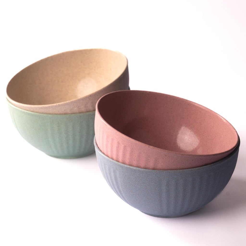 Irida Naturals Planet Friendly Fluted Bowl Set - Lightweight & Unbreakable Microwave Safe Bowl Set, Bamboo Fiber Snacks Serving Bowls for Kids & Adults, 800 ml Pack of 4 (Multicolour)-image-4