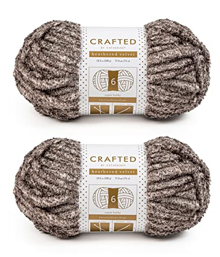 Crafted By Catherine Heathered Velvet Yarn - 2 Pack (300 g / 10.5 oz, 77.6 Yards Each Skein), Grey, Gauge 6 Super Bulky, 77 Yards