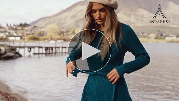 ANRABESS Women's Long Sleeve Midi Dress Crewneck Tie Waist A-Line