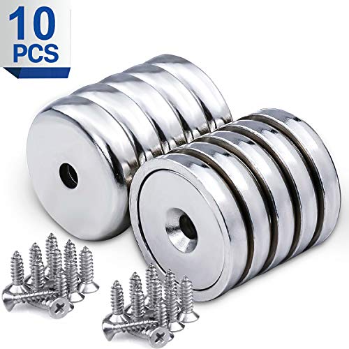 Super Strong Cup Magnets with Countersunk Hole, 90lbs Holding Force, 10pcs Rare Earth