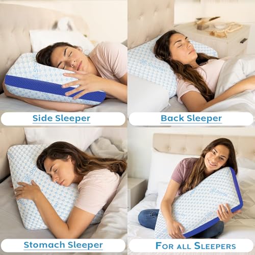 Image of AYKA Cooling Memory Foam Pillow for Neck & Shoulder Pain | Neck Orthopedic Pillow for Sleeping, Pain Relief & Spinal Alignment | Ergonomic Design | 2 Years Warranty (Set of 1)