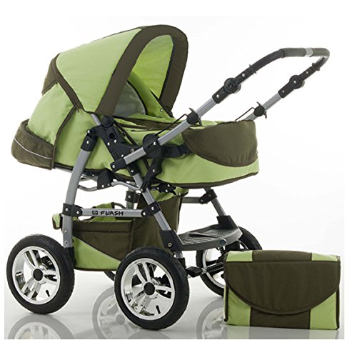 dein_babyladen Kombi-Kinderwagen Flash 2 in 1 inkl. Sportsitz und umfangreichem Zubehör in Pistazie-Olive