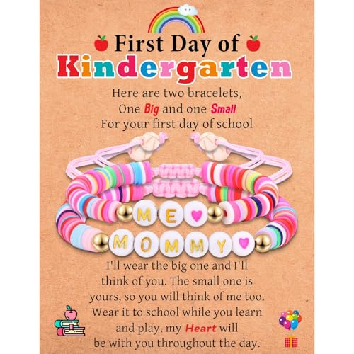 Image of First Day of School Kindergarten Preschool Gifts for Girls, Mommy and Me Matching Bracelets Set, Back to School Gifts for Daughter from Mom