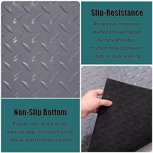 Alfombrilla de goma extragrande antideslizante gris con placa de diamante para piso 6