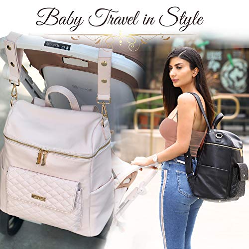 Luli Bebe Diaper Bag Backpack Vegan Leather With Changing Mat And Stroller Straps Luxury And Stylish Large Capacity Stone Grey Amazon In Baby Products