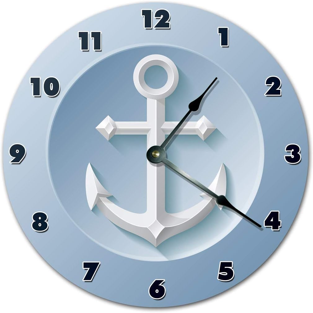 10.5" Sailors Anchor Clock - Blue Clock - Living Room Clock - Large 10.5" Wall Clock - Home Decor Clock