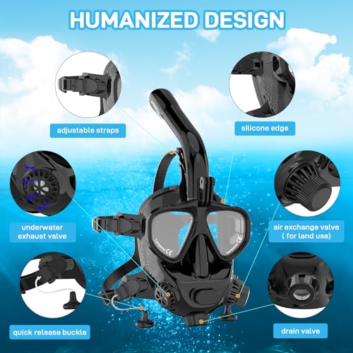 Máscara de buceo y snorkel Full Face SMACO con soporte para cámara y vista panorámica de 180° miniatura 6