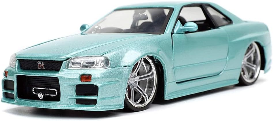 Jada Toys Fast & Furious 1:24 Brian's 2002 Nissan Skyline GT-R R34 Blue Green Die-cast Car, Toys for Kids and Adults