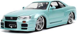 Toys Fast & Furious 1:24 Brian's 2002 Nissan Skyline GT-R R34 Blue Green Die-cast Car, Toys for Kids and Adults