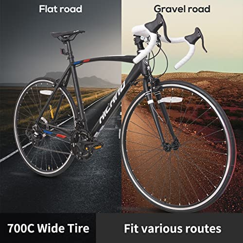 Hiland Rennrad 700c Racing Bike City Pendlerfahrrad mit 14 Geschwindigkeiten Antriebsstrang 50cm schwarz Herrenrad Damenfahrrad