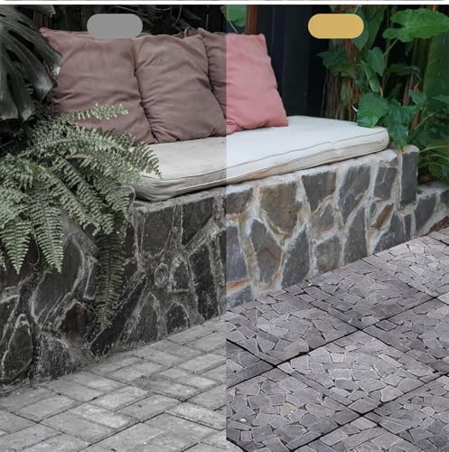 Decking Natural Pebble Interlocking Floor Patio Tiles, Indoor & Outdoor Interlocking Tiles 12"x12" 6pcs - A Great Upgrade Option for Garden Patio Path (Black) by TEASFUSION - Image 4