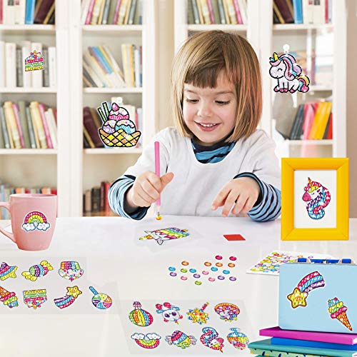 Big Gem Diamond Painting Kit for Kids Make Your Own 16 Magical Stickers 2 Suncatchers Arts and Crafts for Girls and Kids Diamond Art for Kids Creativity DIY Paint Arts Supplies