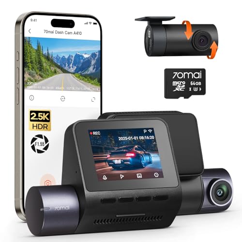 70mai Dash Cam Anteriore e Posteriore A410, Doppia Dashcam 2.5K+1080P HDR, Visione Notturna Super,...