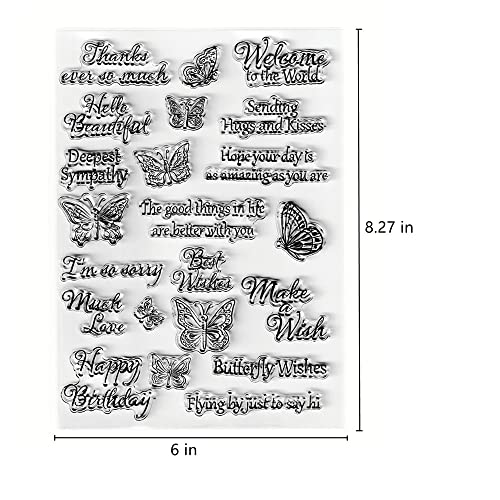Ahtols Butterflies Clear Stamps Silicone Stamp Cards With Sentiments,Butterfly Greeting Words Pattern Transparent Seal Stamps For Holiday Card Making Decoration And Diy Scrapbooking Album Diy Crafts #TOP1