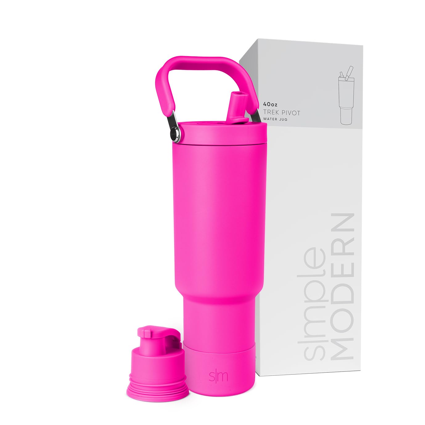 Simple ModernTrek Pivot | 40oz Flip Straw Tumbler with Handle | Water Bottle & Boot | Interchangeable Straw & Chug Lids | Insulated Stainless Steel Jug | Gym Sports Outdoors | Raspberry Vibes