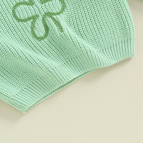 Amnnchya St Patricks Day Baby Girl Outfit Shamrock Embroidery Long Sleeve Knit Sweater Toddler Infant Newborn Sweaters (Green Shamrock, 3-4 Years)