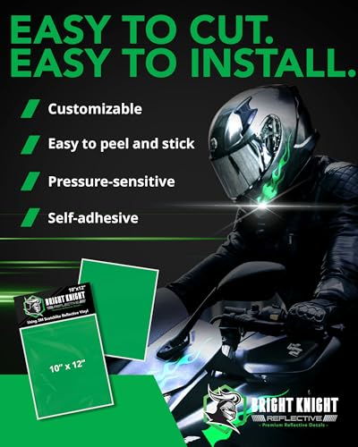 Image of Bright Knight Decals Light Green 3M Reflective Tape - 10x12 Flat Sheet Vinyl Motorcycle Helmet Stickers, Waterproof Safety Vinyl Wrap, Reflective Stickers for Helmet, Hard Hats, Cars, Bikes & Rims