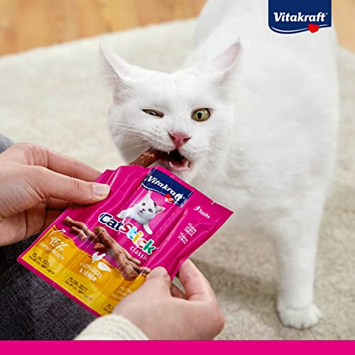 Vitakraft Cat Stick Healthy, Katzensnack, fleischige Mini-Sticks, mit Huhn und Katzengras, zur Unterstützung der Verdauung, in Vorratsgröße, ohne Zusatz von Zucker (20x 3 Stück)