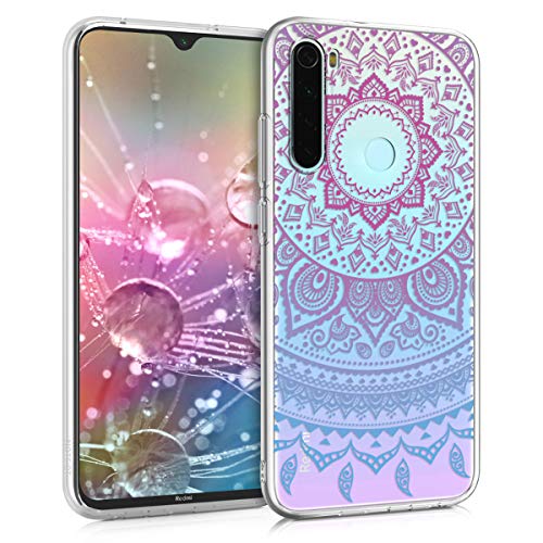 Fundas Para Xiaomi Redmi Note 8T kwmobile Carcasa Compatible con Xiaomi Redmi Note 8T - Funda Silicona TPU Sol hindú Azul/Rosa Fucsia/Transparente