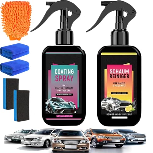 Kit Premium D'Entretien Automobile, 3 en 1 Spray De RevêTement Pour Voiture -2 Bouteilles 100ml, 100% SûR Pour La Peinture Des, ImperméAble et Anti-PoussièRe Car Care Set (Jaune+rouge)