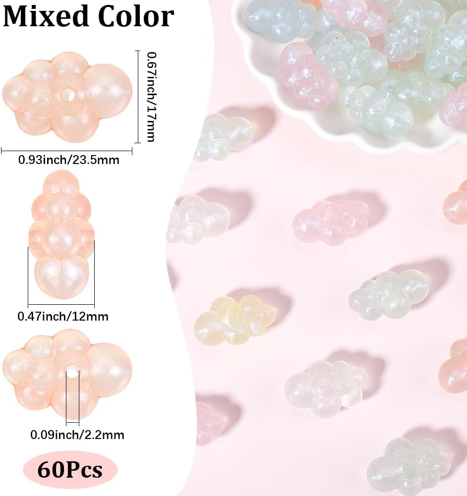 SUNNYCLUE 60Pcs Acrylic Cloud Beads Beadable Pens Bead Bulk Random Mixed Color Glow in The Dark Cartoon Clouds Shaped Loose Spacer Luminous Beads for Keychain Pen Jewelry Making DIY Craft Accessories - Image 2