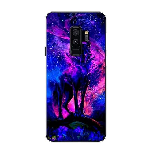 KARTXITAI Case Compatible with Samsung Galaxy S9 Plus,Shockproof Slim Thin Silicone Protective Anti-Fingerprint Anti-Scratch Anti-Fall Phone Cover - Wolf