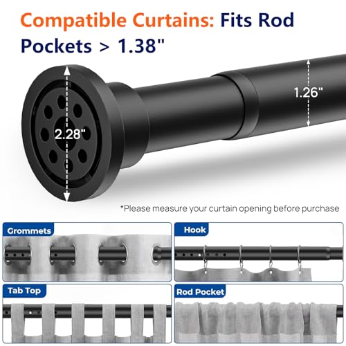 Image of ALLZONE Tension Curtain Rod for Window, 83-123 Inches, Heavy Duty Curtain Rods No Drilling, Non-Slip Bathroom Shower Tension Rod, Renter Friendly, Adjustable, Spring Loaded, Extra Long, Black