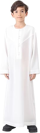 IWEMEK Kids Muslim Thobe for Boys Islamic Arabic Kaftan Robe Middle East Dubai Prayer Dress Eid Ramadan Clothes with Pockets