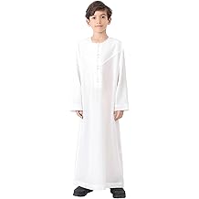 Boy's Muslim Thobe Arab Long Sleeve Abaya Kaftan Robe Eid Ramadan Islamic Middle East Dubai Prayer Dress with Pockets