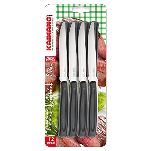 Kaimano KDN041812N Dinamik Coltelli Bistecca, Acciaio Inossidabile, Nero, 12 unità