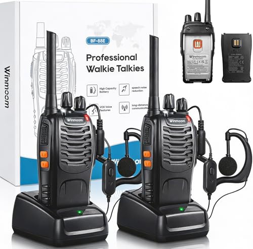 Winmoom Long Range Walkie Talkies 16-Channel USB Rechargeable Walkie Talkies for Adults & Kids 2-Way Radio Kit with LED Light Earpieces and Charger (2 Pack)