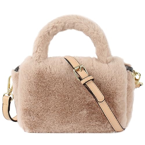 Heidi Women Faux Fur Winter Fashion Shoulder Bag Barrel Shape Drawstring Satchel Purse