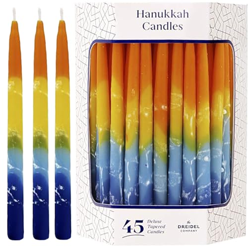 Dripless Hanukkah Candles Deluxe Sunburst Tri Colored Hand Decorated