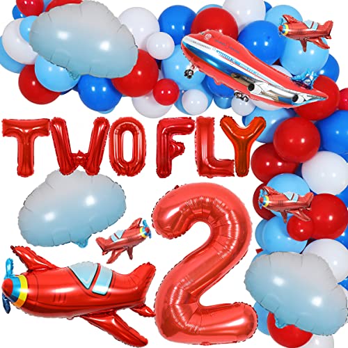 Two Fly Birthday Party Decorations, Airplane 2Nd Birthday Decorations For Boys Girls - Blue And Red Balloon Garland, Airplane And Cloud Foil Balloons, Two Fly Letter Balloons #TOP5