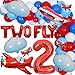Two Fly Birthday Party Decorations, Airplane 2nd Birthday Decorations for Boys Girls - Blue and Red Balloon Garland, Airplane and Cloud Foil Balloons, Two Fly Letter Balloons