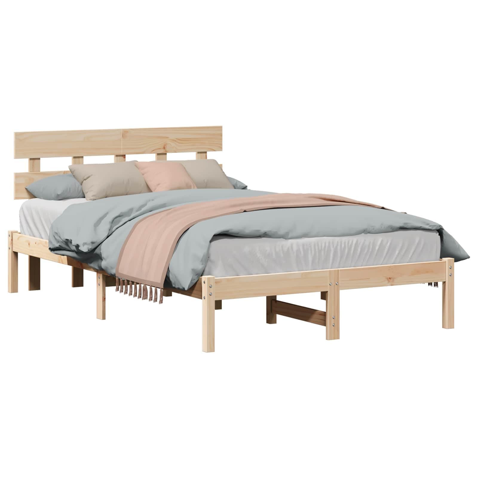 YUTAASU Bettgestell Mit Kopfteil Kiefer Massiv Braun 120x190 cm | Modernes Design, Robustes Kiefernholz, Einfache Pflege, Für Schlafzimmer