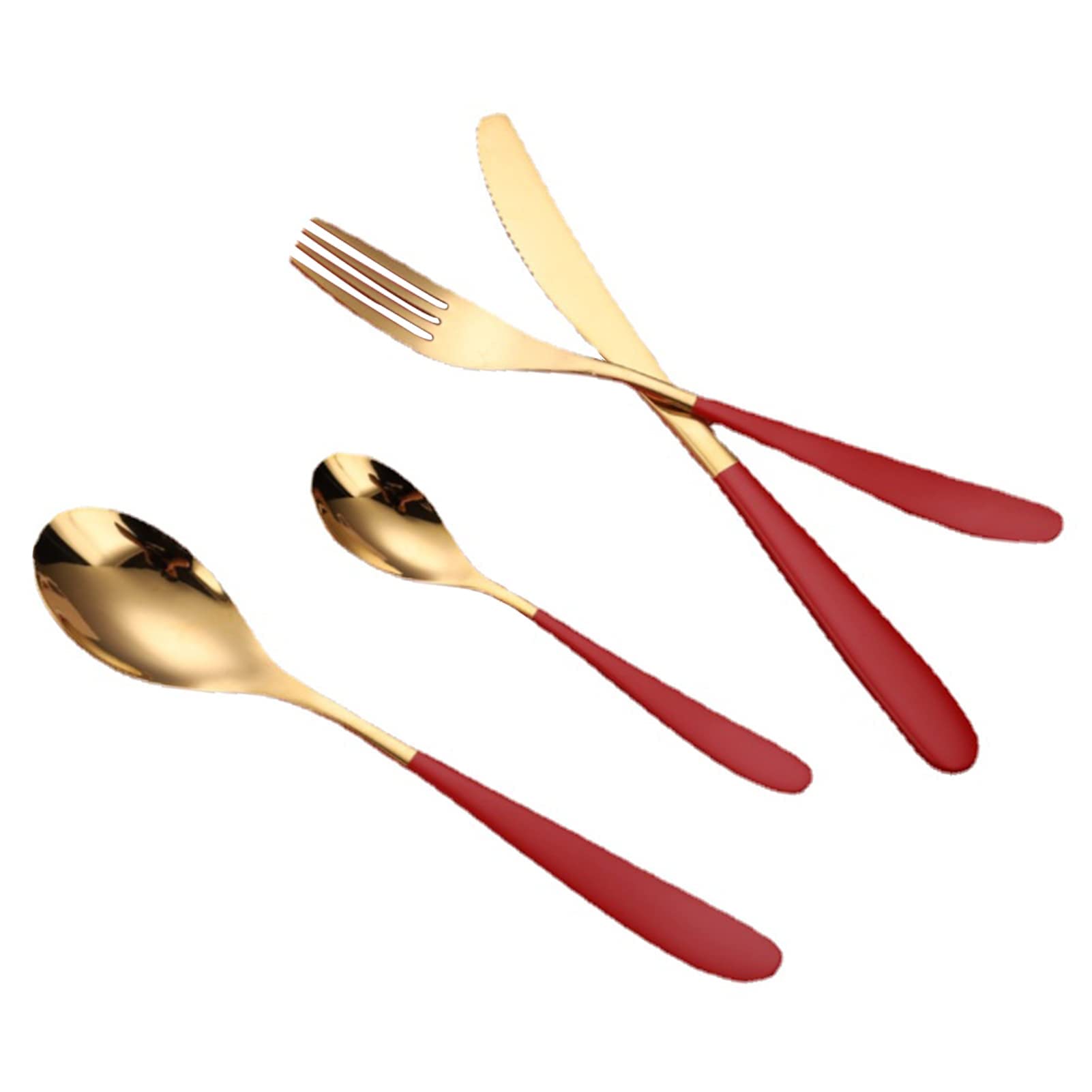 HADECOLL Cutlery Flatware Set Of 4 Stainless Steel Mirror Polished Include Knife Fork Spoon Elegant Dinnerware Tableware,Rood-32Pcs