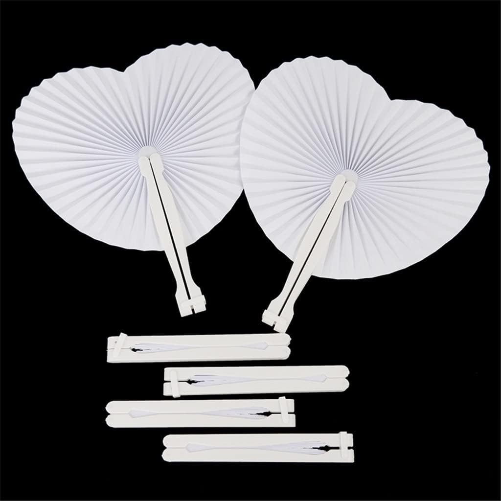 6pcs White Folding Paper Fan Wedding Favor DIY Blank Heart-shaped With Plastic Handle Party Decor