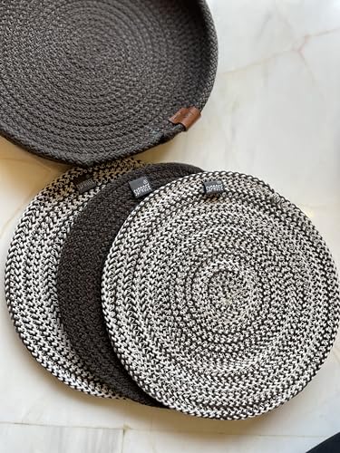 Image of Retro Polypropylene 3 Pc Round Trivet with Basket Holder | Braided Pot MAT, Side Table Mat, Machine Washable Small Place Mat for Casserole for Dining Table (9 inch Dia)
