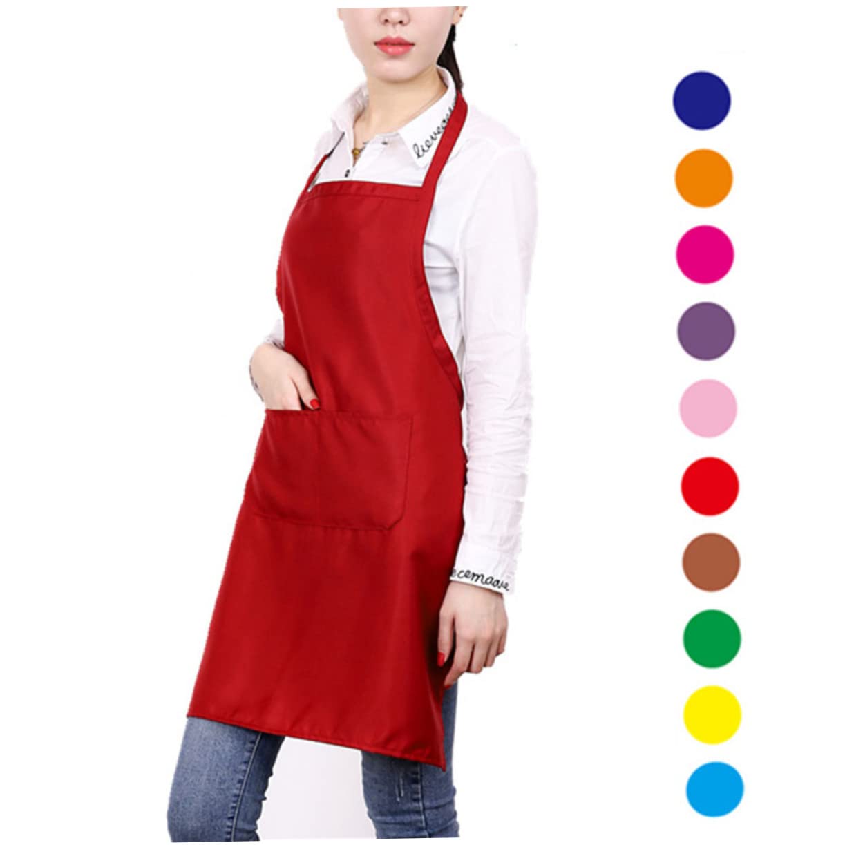 CONGARTENO Waterproof Work Apron Pure Neck Strap Bib for Kitchen Cafe Restaurant Comfortable and Easy to Maintain (60x70cm)