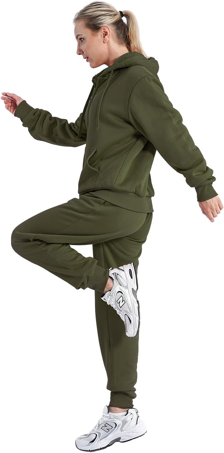 Facitisu Track Suits for Women Set Sherpa lined Casual 2 Piece Outfits Sweatsuit - Image 4