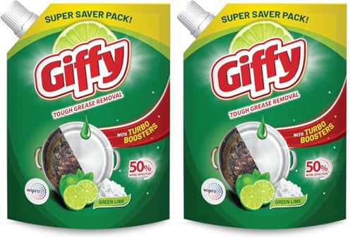 Image of Giffy Concentrated Liquid Dishwash with Green Lime & Active Salt 2L | 50% More Effective|Power of Turbo Boosters (Pack of 2)
