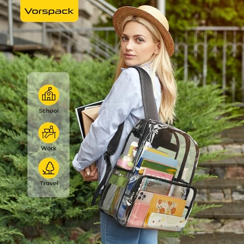 Image of Vorspack Clear Backpack for Girls and Boys, Large Clear Bookbag | Lightweight See Through Backpacks for School, Reinforced Straps, Heavy Duty Transparent Clear Bag for Work Travel Festival