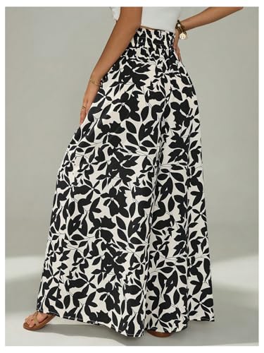 SOLY HUX Women's Boho Print Wide Leg Palazzo Pants Tie Front High Waisted Baggy Loose Long Trousers with Pockets2