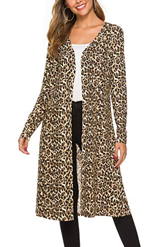 Bluetime Women Long Sleeves Open Front Leopard Prints Cardigan Lightweight Maxi Cardigan (S, Floral1)