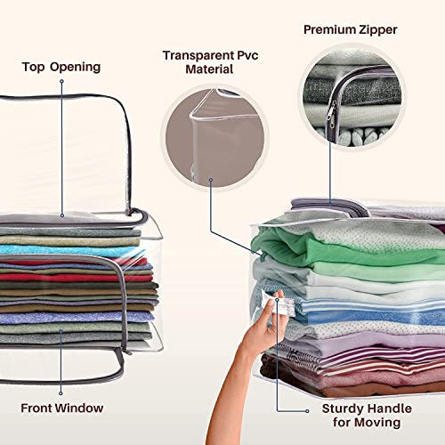 Image of JD FRESH 5 Pcs 52L Transparent Storage Bags with Handles /Foldable Storage box for Clothes /Under Bed Storage Organizer Box with Zippers /Wardrobe Organizer for Storage /Organiser for Blanket /Bedsheet