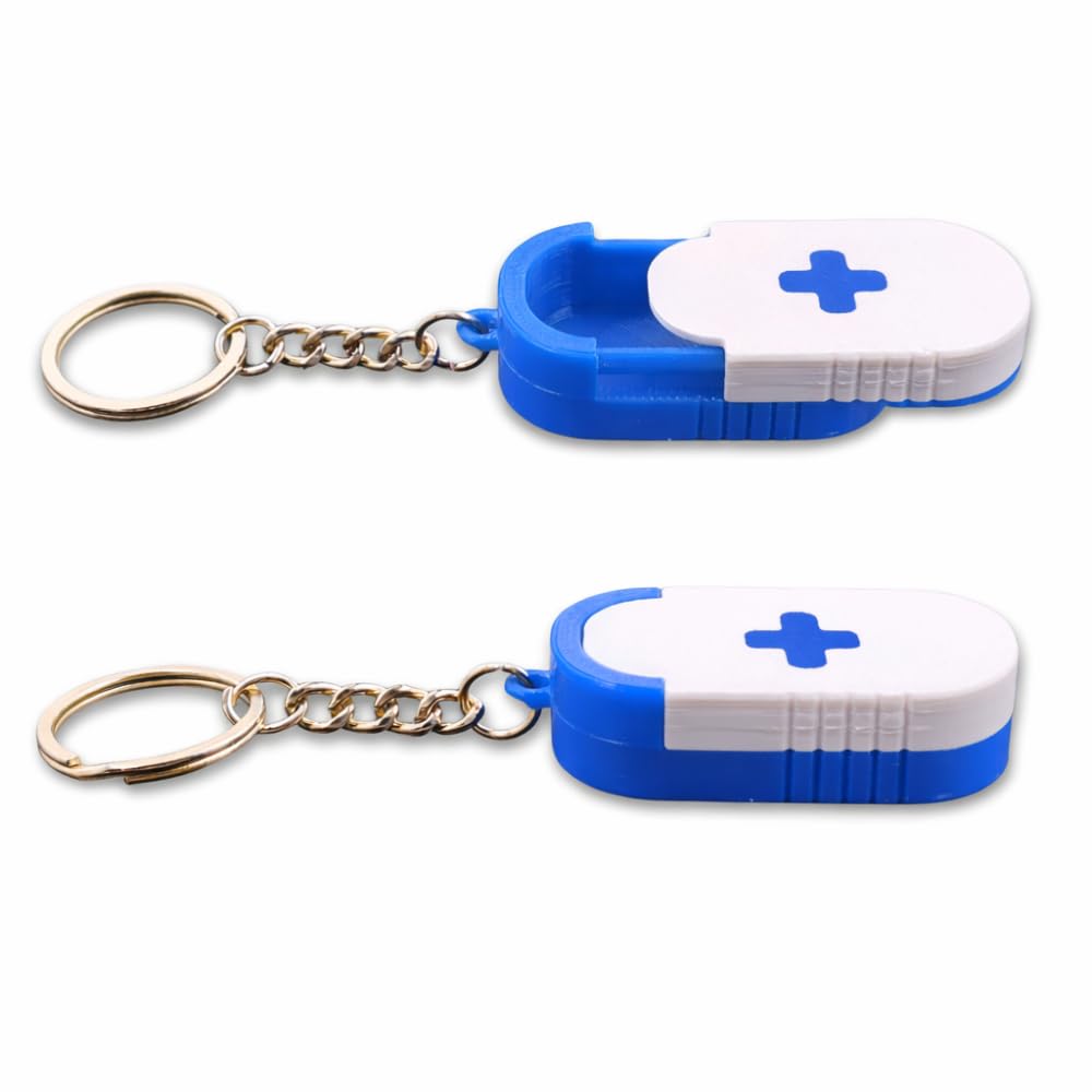 Mini Pill Box Keychain | Pillbox Keychain for Travel | Medicine Dispenser Holder | Small Items Storage Tablet Capsule Portable Keyring (Blue)-image-40