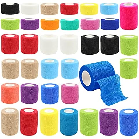 JpGdn 36 Roll Vet Wrap Bandages for Dogs Horses 2.5cm,5cm,7.5cm*4.5m Cohesive Medical Tape Adherent Non-Woven for Dog Cat Pet Animals Ankle Sprains & Swelling Self Adhesive Tape Flex Leg Wrap Cover